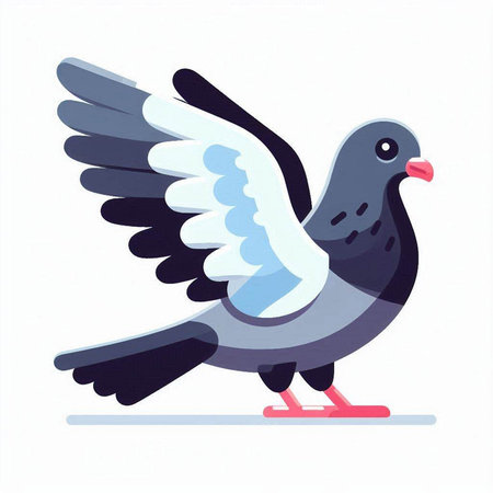 Pigeon flying isolated on white background. Vector illustration in flat style.のイラスト素材