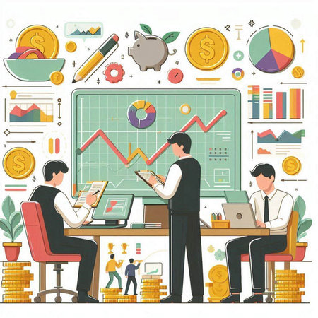 Business people working in office. Successful teamwork. Flat design vector illustration.のイラスト素材