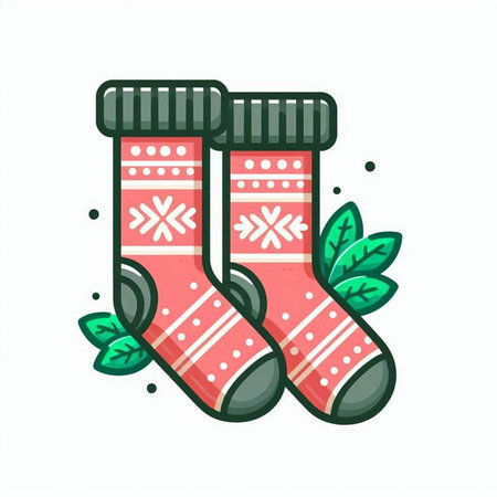 Pair of Christmas socks with snowflakes. Vector illustration.のイラスト素材