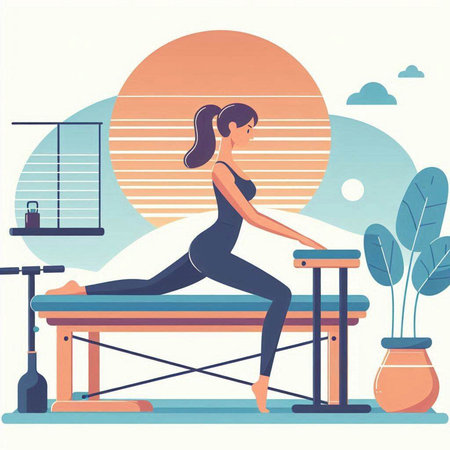 Vector illustration of a girl doing yoga in the morning. The concept of healthy lifestyle.のイラスト素材
