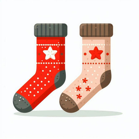 Christmas socks. Vector illustration of a pair of Christmas socks isolated on white background.のイラスト素材