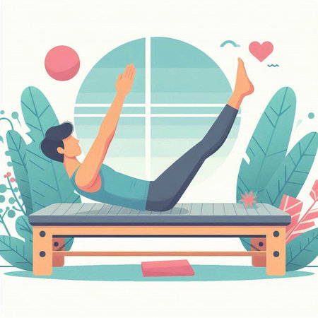 Man doing yoga at home. Vector illustration in flat cartoon style.のイラスト素材