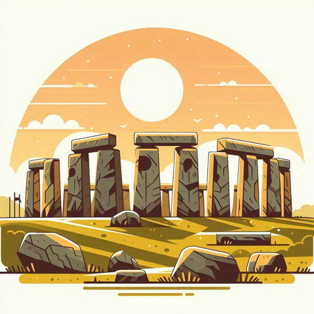 Stonehenge at sunset. Vintage vector illustration in flat style.のイラスト素材