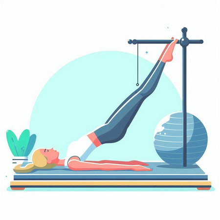 Vector illustration of a girl doing pilates exercise on a mat.のイラスト素材