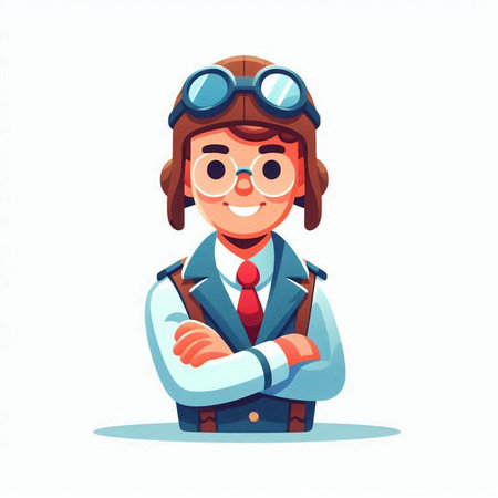Cute cartoon boy in pilot costume. Vector illustration in a flat styleのイラスト素材