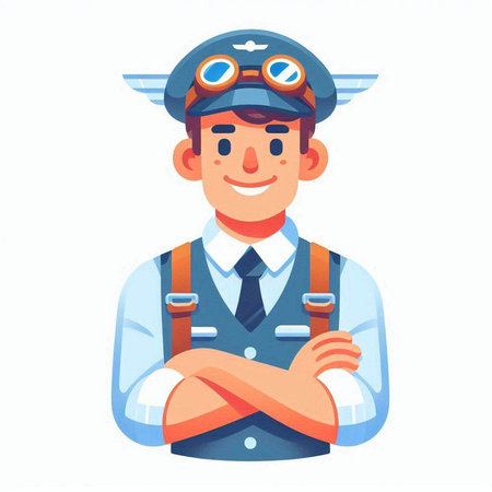 Smiling pilot in uniform. Vector illustration in flat cartoon style.のイラスト素材