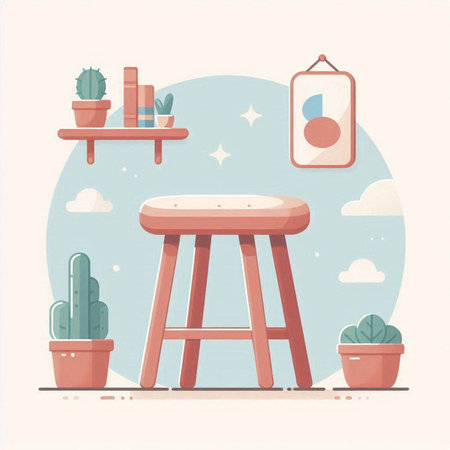 Flat design vector illustration of home interior. Furniture in a flat style.のイラスト素材