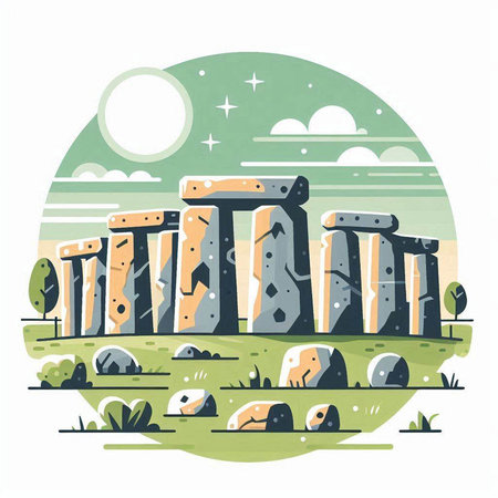 Stonehenge, bas-relief. Vector illustration in flat styleのイラスト素材