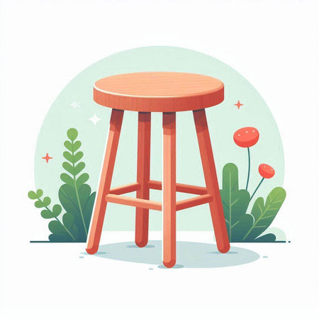 Wooden stool. Vector illustration in cartoon style on a white background.のイラスト素材