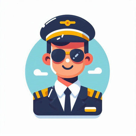 Pilot in uniform. Vector illustration in a flat cartoon style.のイラスト素材