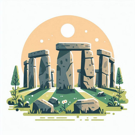 Stonehenge, ancient landmark in flat style, vector illustration.のイラスト素材