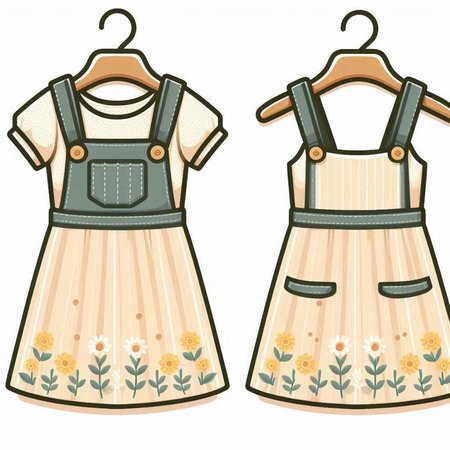 Illustration of an apron on a hanger with floral patternのイラスト素材