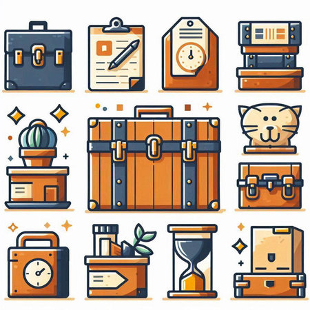 Vector illustration of a set of business and office items in a flat style.のイラスト素材