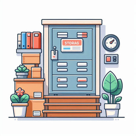 Bookshelf with books, folders and various stationery. Vector illustrationのイラスト素材