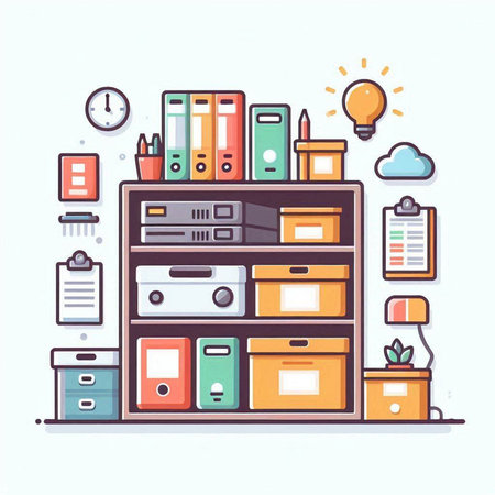 Office furniture and equipment, vector illustration. Flat design style. Office furniture.のイラスト素材