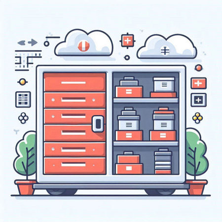 Flat line design modern vector illustration concept of data storage, cloud computing, online storage, cloud computing, internet of things, mobile app.のイラスト素材