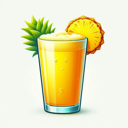 Glass of orange juice with pineapple on white background. Vector illustration.のイラスト素材