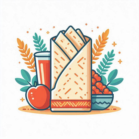 Mexican burrito vector illustration in flat style. Traditional mexican food.のイラスト素材