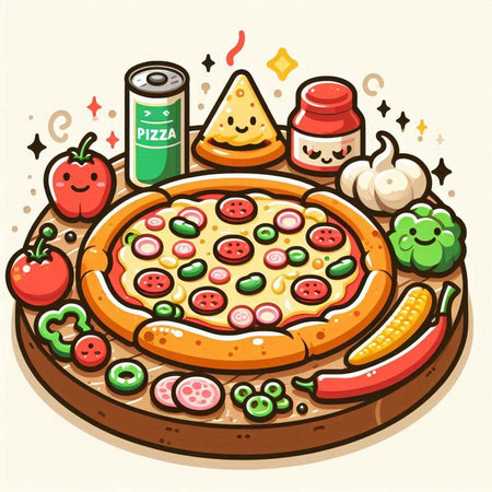 Pizza with ingredients. Vector illustration of a pizza with ingredients.のイラスト素材