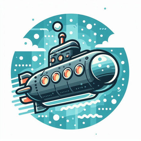 Submarine in the sky. Vector illustration of a cartoon submarine.のイラスト素材