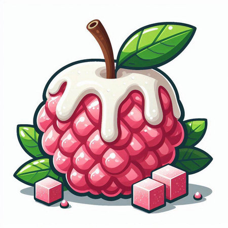 Raspberry fruit icon. Vector illustration isolated on white background. Cartoon style.のイラスト素材