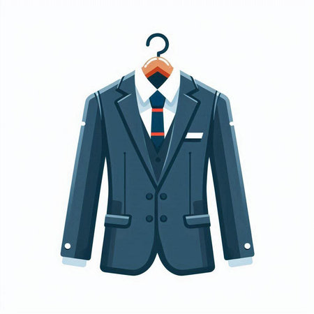 Male suit with a tie on a hanger. Vector illustration.のイラスト素材