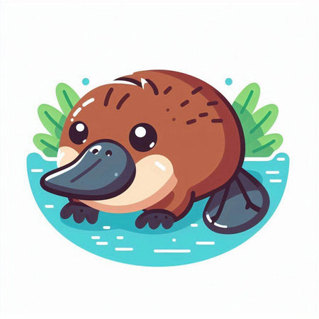 Cute cartoon platypus sitting on the ground. Vector illustration.のイラスト素材
