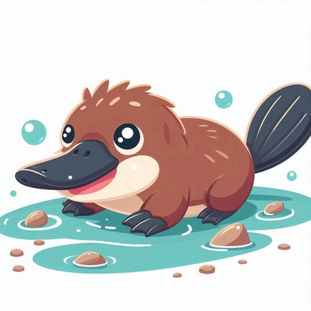 Cute cartoon platypus lying on the water. Vector illustration.のイラスト素材