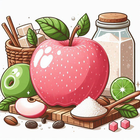 Illustration of apple, milk, sugar, cinnamon and other ingredientsのイラスト素材