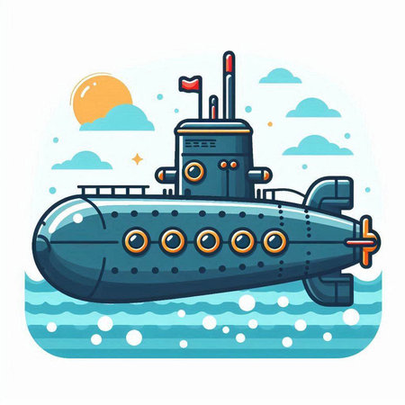 Submarine in the sea. Vector illustration in flat cartoon style.のイラスト素材