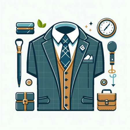 Vector illustration of a man's suit and accessories on a white backgroundのイラスト素材