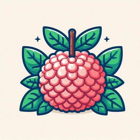 Lychee fruit with leaves. Vector illustration in cartoon style.のイラスト素材