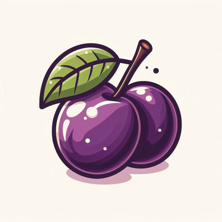 vector illustration of fresh ripe plum in cartoon style isolated on white backgroundのイラスト素材