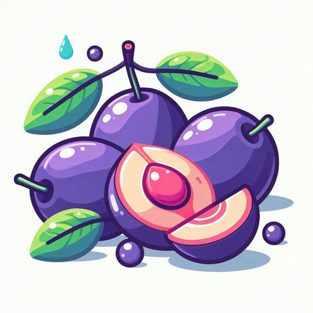 Vector illustration of plums on a white background. Vector illustration.のイラスト素材