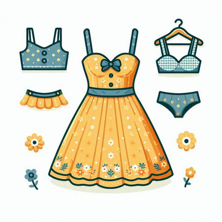 Set of cute clothes and accessories. Vector illustration in cartoon style.のイラスト素材