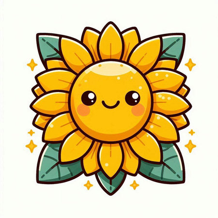 Cute cartoon sunflower. Vector illustration isolated on white background.のイラスト素材