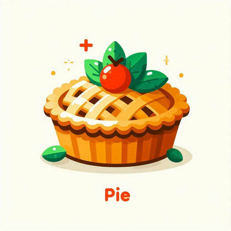 Vector illustration of a piece of pie with cherry and mint. Cute cartoon style.のイラスト素材