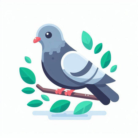 Pigeon on a branch with leaves. Flat vector illustration.のイラスト素材