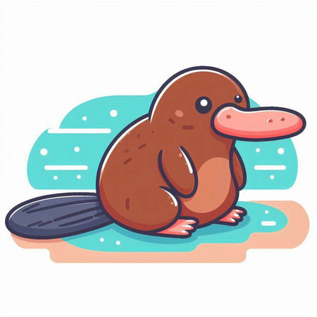 Cute cartoon platypus on the water. Vector illustration.のイラスト素材