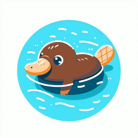 Cute platypus swimming in the water. Vector illustration.のイラスト素材