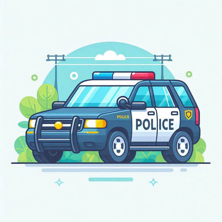 Police car. Flat style vector illustration on white background. Isolated.のイラスト素材