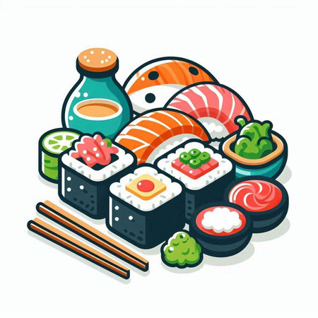 Sushi icon set. Isometric illustration of sushi vector icons for web designのイラスト素材