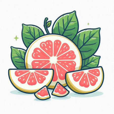 Fruit illustration of grapefruit on white background. Vector illustration.のイラスト素材