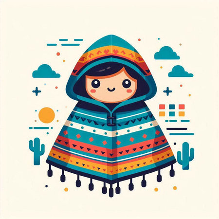 Vector illustration of a cute little boy in a warm poncho.のイラスト素材