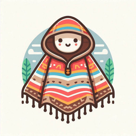 Cute hand drawn vector illustration of a girl in a warm poncho.のイラスト素材