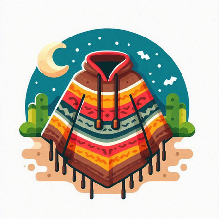 Vector illustration of a poncho in the desert at night.のイラスト素材