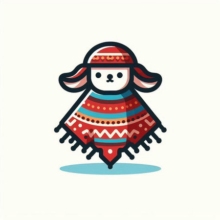 Cute cartoon sheep in a hat and scarf. Vector illustration.のイラスト素材