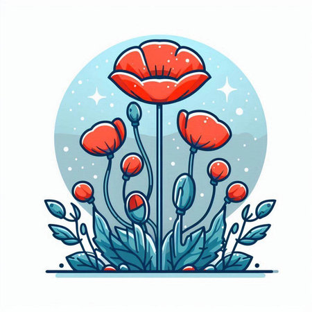Vector illustration of a beautiful poppies. Hand drawn style.のイラスト素材