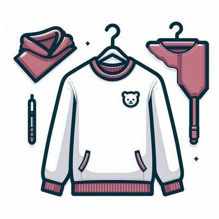 Baby clothes on hanger. Vector illustration in doodle style.のイラスト素材