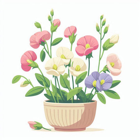 Flowers in a pot isolated on white background. Vector illustration.のイラスト素材